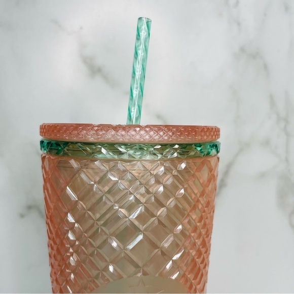 Starbucks 2023 Summer Jeweled Pearl Pink Green Venti 24oz Cold Cup Tumbler NWT - Picture 3 of 6